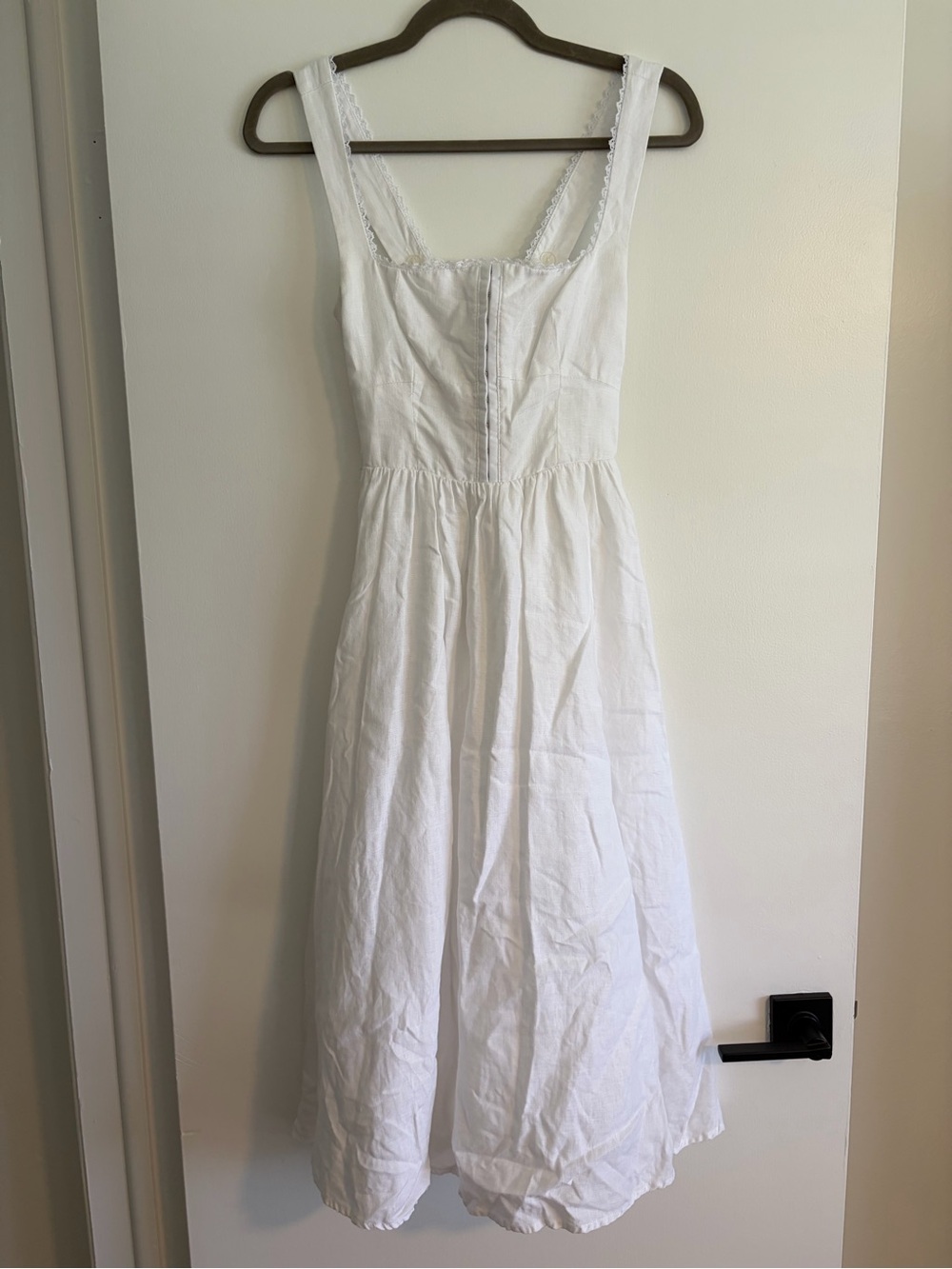 Reformation Tagliatelle White Linen Midi Corset Dress